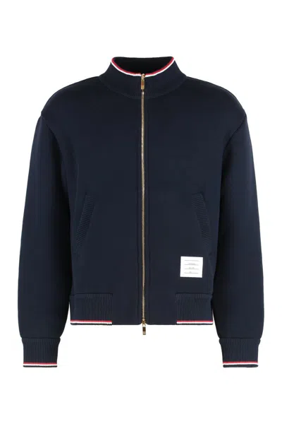 Thom Browne Cotton Zip Hoodie And Pockets In Blue