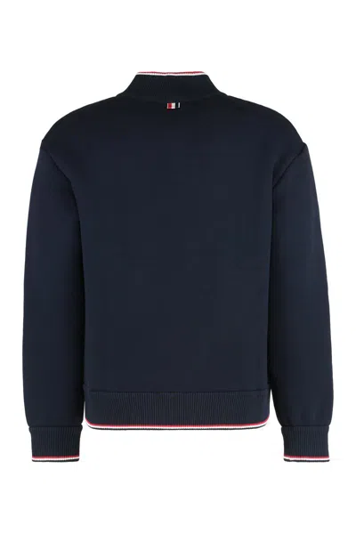 Thom Browne Cotton Zip Hoodie And Pockets In Blue