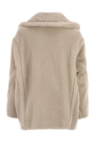 Max Mara Teddy Bear Icon Coat Short Sand In Alpaca And Wool In White