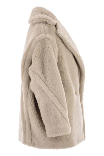 Max Mara Teddy Bear Icon Coat Short Sand In Alpaca And Wool In White
