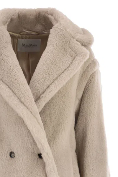 Max Mara Teddy Bear Icon Coat Short Sand In Alpaca And Wool In White