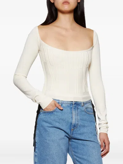 Mugler Boning-detai Long-sleeve Top In White