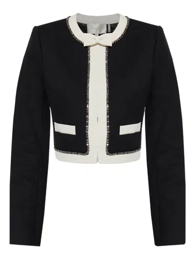 Loveshackfancy Ralphette Crystal Trim Colorblock Jacket In Black