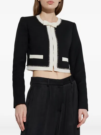 Loveshackfancy Ralphette Crystal Trim Colorblock Jacket In Black