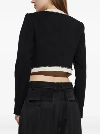 Loveshackfancy Ralphette Crystal Trim Colorblock Jacket In Black