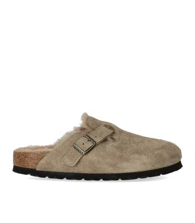 Birkenstock Boston Shearling Suede Slippers In Brown