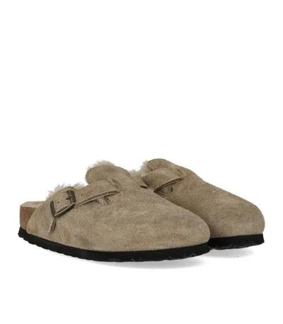 Birkenstock Boston Shearling Suede Slippers In Brown