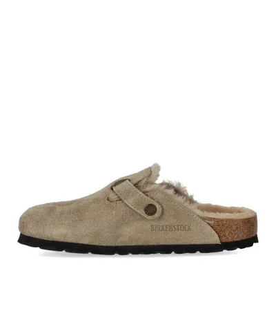 Birkenstock Boston Shearling Suede Slippers In Brown