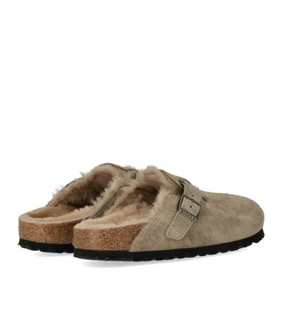 Birkenstock Boston Shearling Suede Slippers In Brown