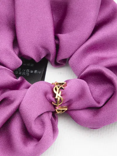 Saint Laurent Twisted Cassandre Ring-detail Silk Scrunchie In Purple