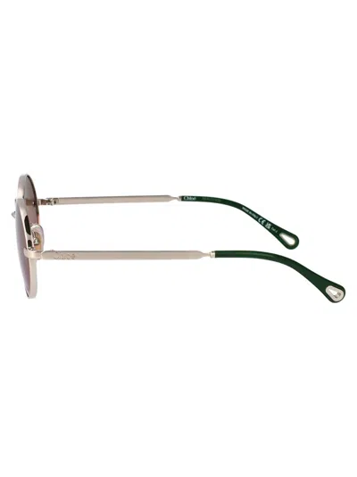 Chloé Silver-silver-green Metal Sunglasses In Multi