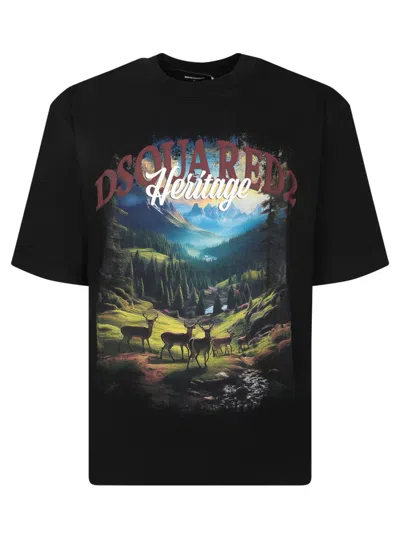 Dsquared2 Loose-fit Signature T-shirt In Black