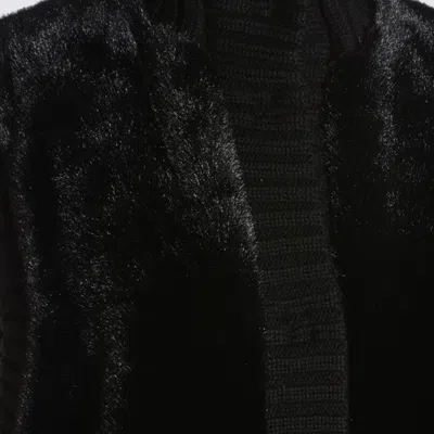 Pinko Genovese Black Sleeveless Vest With High Neck And Ribbed Details In Ecofur Woman In Black