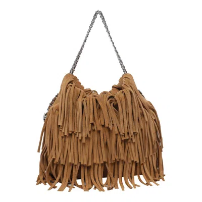 Tory Burch Fleming Small Brown Shoulder Bag With Chain Strap And Fringe Design In Suede Woman In Brown