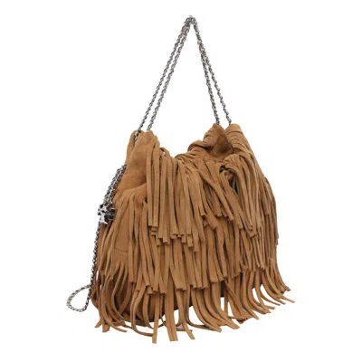Tory Burch Fleming Small Brown Shoulder Bag With Chain Strap And Fringe Design In Suede Woman In Brown