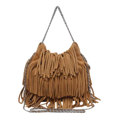 Tory Burch Fleming Small Brown Shoulder Bag With Chain Strap And Fringe Design In Suede Woman In Brown