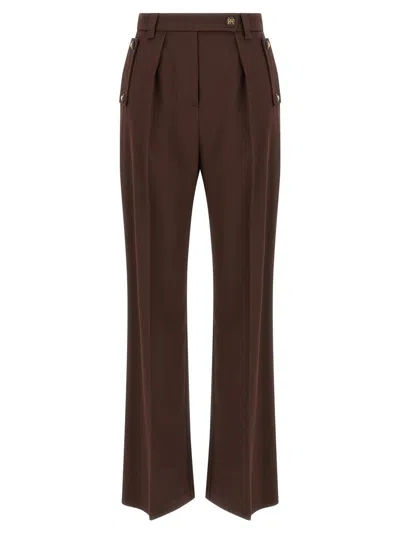 Elisabetta Franchi Tailored Brown Trousers With High Waist And Decorative Pockets In Multi