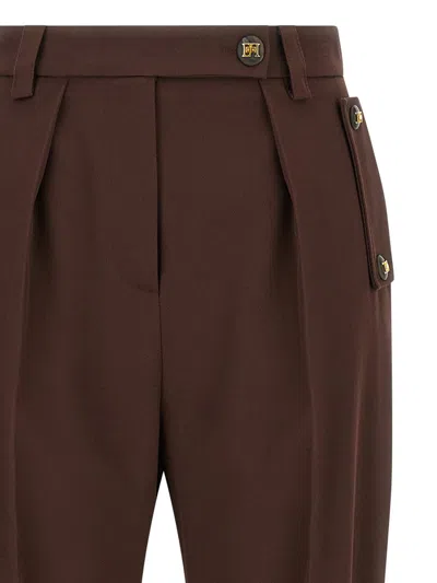Elisabetta Franchi Tailored Brown Trousers With High Waist And Decorative Pockets In Multi