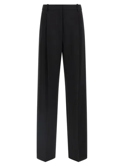 Elisabetta Franchi High-waisted Trousers With Wide Legs And Decorative Button Details In Black