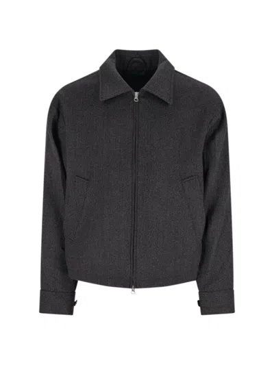 Mfpen Structured Brown Jacket With Front Zipper In Black