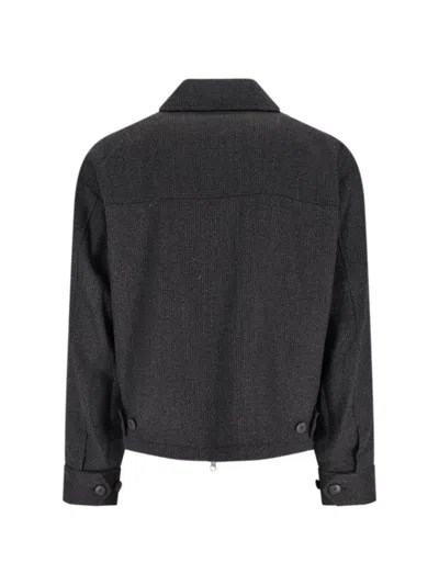 Mfpen Structured Brown Jacket With Front Zipper In Black