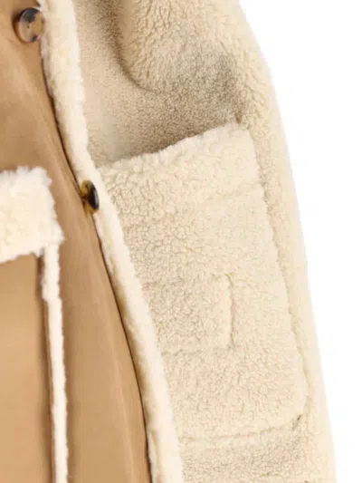 Dunst Beige Reversible Shearling Jacket With Classic Collar And Two Front Patch Pockets In Ecofur Man In Brown