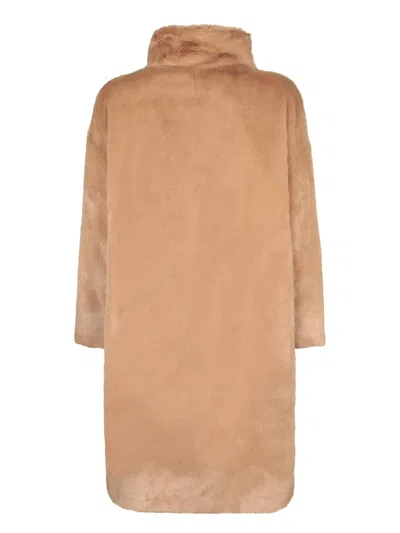 Herno Faux Fur Short Coat With High Collar In Brown