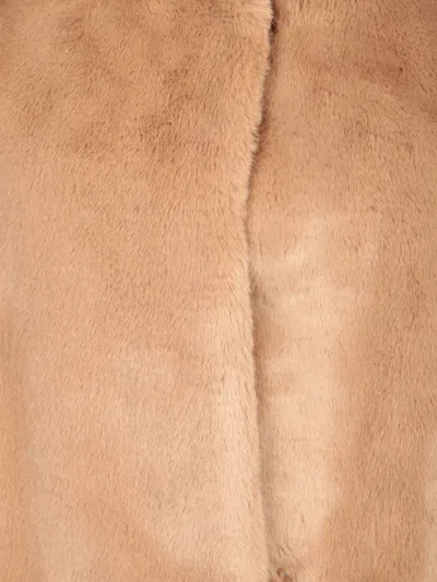 Herno Faux Fur Short Coat With High Collar In Brown