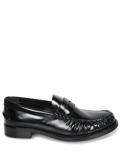 Prada Round Toe Leather Loafers With Shiny Finish In Black