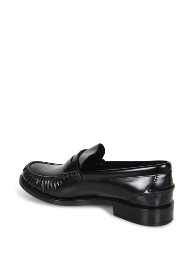 Prada Round Toe Leather Loafers With Shiny Finish In Black