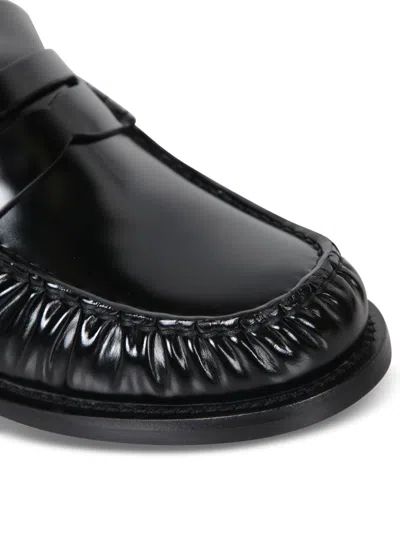 Prada Round Toe Leather Loafers With Shiny Finish In Black