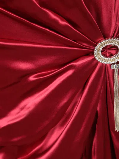 Genny Womens Ski Patrol Draped Brooch-embellished Satin Maxi Dress In Burgundy