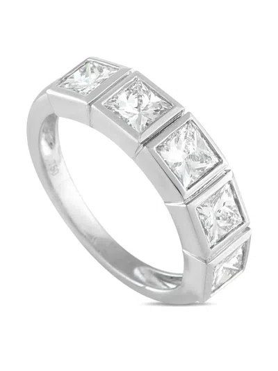 Pre-owned Lb Exclusive 18k White Gold Diamond Half-eternity Ring In Silver