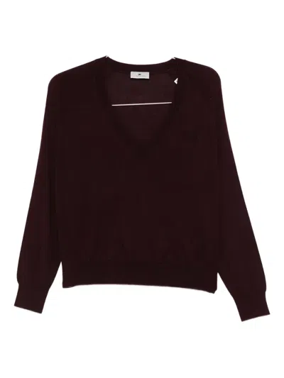 Elisabetta Franchi Maglia Con Scollo A V In Misto Lana In Burgundy