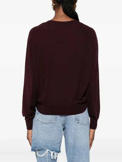Elisabetta Franchi Maglia Con Scollo A V In Misto Lana In Burgundy