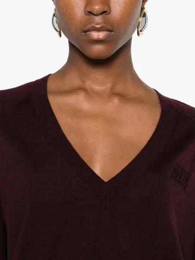 Elisabetta Franchi Maglia Con Scollo A V In Misto Lana In Burgundy