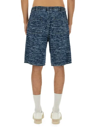 Marni Logo Denim Shorts In Blue