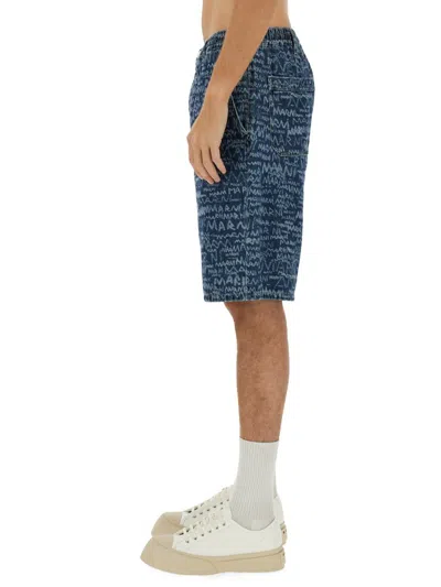 Marni Logo Denim Shorts In Blue
