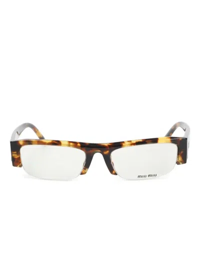 Miu Miu Rectangle Frame Glasses In Brown