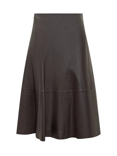 Hugo Boss Sevani Panelled Leather Midi Skirt In Brown