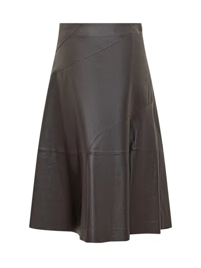 Hugo Boss Sevani Panelled Leather Midi Skirt In Brown