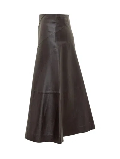 Hugo Boss Sevani Panelled Leather Midi Skirt In Brown