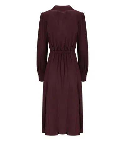 Elisabetta Franchi Bordeaux Midi Dress With Deep V-neck In Brown
