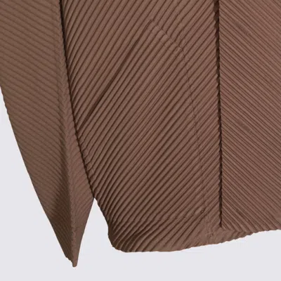 Issey Miyake Textured Fabric Jacket Featuring Front Pockets In Brown