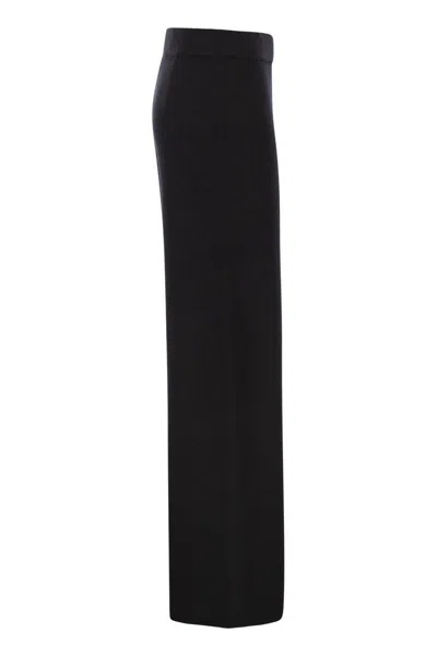Max Mara Wide Leg High Waist Trousers With Elastic Waistband In Black
