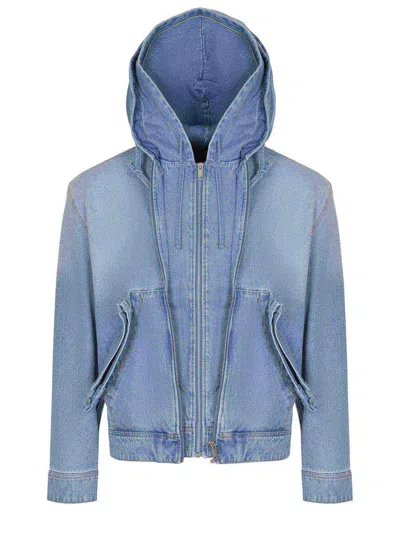 Axel Arigato Reed Zip-up Denim Jacket With Hood In Blue