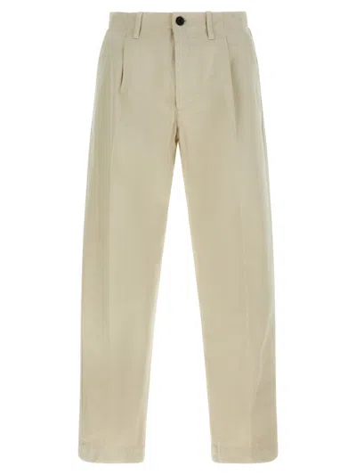 Incotex Pleated Front Cotton Trousers With Belt Loops In Neutral