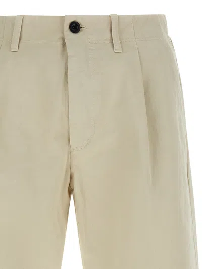 Incotex Pleated Front Cotton Trousers With Belt Loops In Neutral