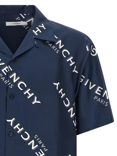 Givenchy Convertible-collar Logo-print Silk-twill Shirt In Blue