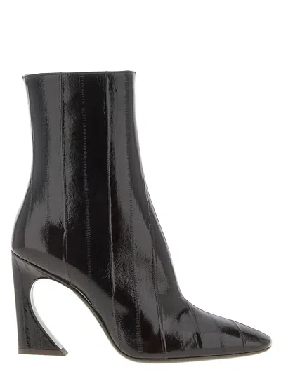 Fendi Women Brown Ankle Boots With Arc Heel And Side Zip Closure In Leather Woman In Black